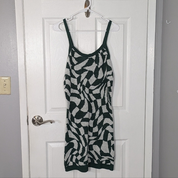 Stitch & Pine Retro Abstract Green Swirls Bodycon Tank Top Sweater Dress Size L - Picture 1 of 7